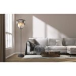 Lampă de podea din metal negru mat, cristale de sticlă de culoare fumurie, transparentă, cablu PVC negru, întrerupător cu pedală în cablu, ø: 400mm, H: 1600mm, lungime cablu 1800mm, fără 3x E27 40W 230V - imagine 3