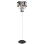 Lampă de podea din metal negru mat, cristale de sticlă de culoare fumurie, transparentă, cablu PVC negru, întrerupător cu pedală în cablu, ø: 400mm, H: 1600mm, lungime cablu 1800mm, fără 3x E27 40W 230V - imagine 4