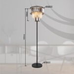 Lampă de podea din metal negru mat, cristale de sticlă de culoare fumurie, transparentă, cablu PVC negru, întrerupător cu pedală în cablu, ø: 400mm, H: 1600mm, lungime cablu 1800mm, fără 3x E27 40W 230V - imagine 6