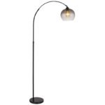Lampă de podea din metal negru mat, marmură neagră, sticlă de culoare fumurie, întrerupător, înălțime reglabilă (suspendată), L x l x I: 960x300x1960mm, lungime cablu 1800mm, înălțime reglabilă, de la 141 la 196 cm, fără 1x E27 60W 230V