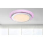 Plafoniera, metal alb, acril mat, decor stralucitor efect de stele, CCT + RGB, 3000-6500K, dimabil, telecomanda, culori fixabilel, D: 550, H :. 100, inclusiv 1xLED 60W 230V, 3300lm, 68xRGB LED 0.1W 230V