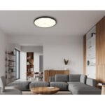 Plafonieră din plastic negru mat, plastic opal, strălucește și în sus "lumină de fundal", ø: 400mm, H: 40mm, incl. LED 32W 230V, sursă 3250lm, ieșire 1300lm, 4000K - imagine 2