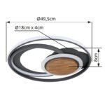 Plafoniera metal gri, imitatie lemn culoare inchisa, dispersor acryl alb, D:495, H:80, inkl. 1xLED 45W 230V, 4900lm Source, 1600lm Output, 3000K - imagine 6