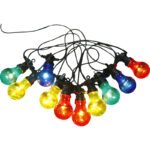 Lanț luminos LED, plastic negru, color, lungime cablu 3000 mm, distanță între LED-uri 500 mm, IP44, Lungime: 4500 mm, inclusiv 10xLED 4.2W 230V.