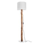 Lampă de podea lemn de culoare naturală, metal, textil alb, întrerupător basculant pe cablu, lemn de eucalipt, cultivat natural, ø: 300mm, H: 1400mm, excl. 1x E27 40W 230V