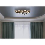 Plafonieră, metal negru mat, MDF cu efect de lemn închis, plastic negru mat, plastic opal, mai multe niveluri prin comutator de perete, funcție de memorie, LxLxA: 475x310x95mm, incl. LED 25W 230V, sursă 2580lm, ieșire 1300lm, 3000K
