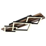 Plafonieră metal negru mat, MDF aspect lemn închis, plastic negru mat, plastic opal, mai multe niveluri prin întrerupător de perete, funcție de memorie, LxLxA: 610x310x95mm, incl. LED 32W 230V, sursă 3300lm, ieșire 1590lm, 3000K - imagine 5