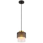 Lampă suspendată metal negru mat, sticlă satinată, gradient transparent, metal de culoarea alamei, cablu textil negru, înălțimea poate fi scurtată, ø: 180mm, H: 1200mm, fără 1x E27 60W 230V