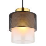 Lampă suspendată metal negru mat, sticlă satinată, gradient transparent, metal de culoarea alamei, cablu textil negru, înălțimea poate fi scurtată, ø: 180mm, H: 1200mm, fără 1x E27 60W 230V - imagine 4