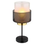 Lampă de masă din metal negru mat, sticlă satinată, gradient transparent, cablu textil negru, întrerupător pe cablu, ø: 180mm, H: 400mm, lungime cablu 1500mm, fără 1x E27 60W 230V