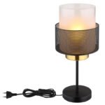 Lampă de masă din metal negru mat, sticlă satinată, gradient transparent, cablu textil negru, întrerupător pe cablu, ø: 180mm, H: 400mm, lungime cablu 1500mm, fără 1x E27 60W 230V - imagine 4