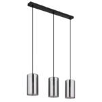 Lampă suspendată metal negru mat, sticlă fumurie, înălțimea poate fi redusă (lampă suspendată), L x l x I: 630x110x1200mm, excl. 3x E14 25W 230V - imagine 3