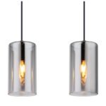 Lampă suspendată metal negru mat, sticlă fumurie, înălțimea poate fi redusă (lampă suspendată), L x l x I: 630x110x1200mm, excl. 3x E14 25W 230V - imagine 5