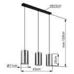 Lampă suspendată metal negru mat, sticlă fumurie, înălțimea poate fi redusă (lampă suspendată), L x l x I: 630x110x1200mm, excl. 3x E14 25W 230V - imagine 6