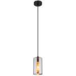 Lampă cu suspensie metal negru mat, sticlă fumurie, cablu PVC negru, ø: 110mm, I: 1200mm, fără 1x E27 25W 230V