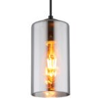 Lampă cu suspensie metal negru mat, sticlă fumurie, cablu PVC negru, ø: 110mm, I: 1200mm, fără 1x E27 25W 230V - imagine 4