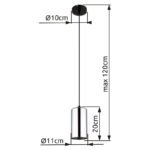 Lampă cu suspensie metal negru mat, sticlă fumurie, cablu PVC negru, ø: 110mm, I: 1200mm, fără 1x E27 25W 230V - imagine 6