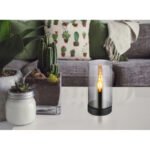Lampă de masă metal negru mat, sticlă fumurie, întrerupător pe cablu, ø: 110mm, I: 225mm, lungime cablu 1500mm, excl. 1x E14 25W 230V - imagine 2