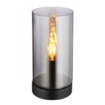 Lampă de masă metal negru mat, sticlă fumurie, întrerupător pe cablu, ø: 110mm, I: 225mm, lungime cablu 1500mm, excl. 1x E14 25W 230V