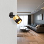 Aplica Spotlight metal negru mat, textil negru, plastic auriu, comutator pe articol, LxA: 90x175mm, AL: 200mm, excl. 1x E14 25W 230V - imagine 2