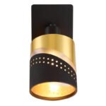 Aplica Spotlight metal negru mat, textil negru, plastic auriu, comutator pe articol, LxA: 90x175mm, AL: 200mm, excl. 1x E14 25W 230V - imagine 4