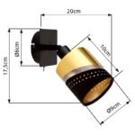 Aplica Spotlight metal negru mat, textil negru, plastic auriu, comutator pe articol, LxA: 90x175mm, AL: 200mm, excl. 1x E14 25W 230V - imagine 6