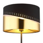 Lampa de podea metal negru mat, textil negru, plastic auriu, cablu PVC negru, comutator pedala in cablu, ø: 350mm, H: 1460mm, lungime cablu 1800mm, excl. 1x E27 60W 230V - imagine 5