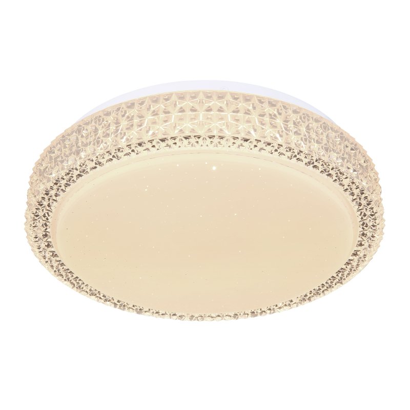 ovi-41749-12-g26203 Plafoniera metal alb, acril alb , cristale din plastic transparent, CCT prin întrerupător de perete, décor stralucitor, culorile pot fi fixate, D: 300, H: 80, incl. 1xLED 12W 230V, sursă 1100lm, ieșire 980lm, CCT 3.000-4500-6.500 - imagine 1
