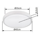 Plafoniera metal alb, acril alb , cristale din plastic transparent, CCT prin întrerupător de perete, décor stralucitor, D: 400, H: 85, incl. 1xLED 22W 230V, sursă 2400lm, ieșire 1600lm, CCT 3.000-4500-6.500 - imagine 6