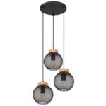 Suspensie metal negru mat, lemn maro, metal negru mat, D: 280, H: 1200, excl 3xE27 60W 230V - imagine 3