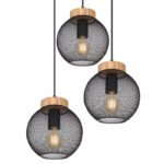 Suspensie metal negru mat, lemn maro, metal negru mat, D: 280, H: 1200, excl 3xE27 60W 230V - imagine 4