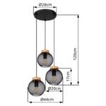 Suspensie metal negru mat, lemn maro, metal negru mat, D: 280, H: 1200, excl 3xE27 60W 230V - imagine 6