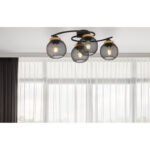 Plafoniera metal negru mat, lemn maro, metal negru mat, LxLxH: 600x350x230,excl 4xE27 60W 230V - imagine 2
