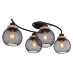 Plafoniera metal negru mat, lemn maro, metal negru mat, LxLxH: 600x350x230,excl 4xE27 60W 230V