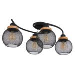 Plafoniera metal negru mat, lemn maro, metal negru mat, LxLxH: 600x350x230,excl 4xE27 60W 230V - imagine 3