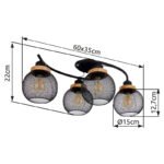 Plafoniera metal negru mat, lemn maro, metal negru mat, LxLxH: 600x350x230,excl 4xE27 60W 230V - imagine 6