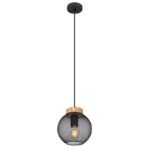 Suspensie metal negru mat, lemn maro, metal negru mat, D: 200, H: 1200, excl 1xE27 60W 230V
