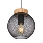 Suspensie metal negru mat, lemn maro, metal negru mat, D: 200, H: 1200, excl 1xE27 60W 230V - imagine 5