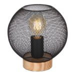 Veioza lemn maro, metal negru mat, comutator, D: 200, H: 200, excl 1xE27 60W 230V