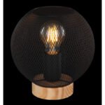Veioza lemn maro, metal negru mat, comutator, D: 200, H: 200, excl 1xE27 60W 230V - imagine 3