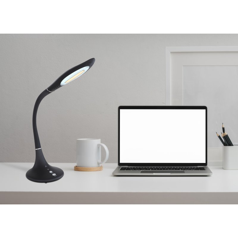 pattaya-58271b-g26533-7 Lampa de birou plastic negru, metal negru, brat flexibil, , Touch ON/OFF, dimabila, Touchdimmer, LxBxH:500x177x700, inkl. 1xLED 9W 230V, 880lm Source, 620lm Output, CCT 3.00-4500-6.500K - imagine 1