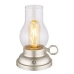 lampă de masă plastic șampanie mat, sticlă transparentă, plastic chihlimbar, Touch On/Off, Touchdimmer, excl. adaptor, USB-A 2.0 - USB-C, Accu inclus CR18650 1200mAh 3.7V, Lxlxh: 125x107x175mm, incl. LED 1W 230V, sursă 80lm, ieșire 65lm, 2700K