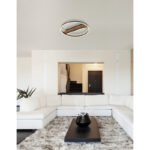 Plafonieră metalică cu aspect de lemn, aluminiu negru mat, silicon opal, mobilă, ø: 405mm, H: 55mm, incl. LED 24W 230V, sursă 2900lm, 530lm, 3000K