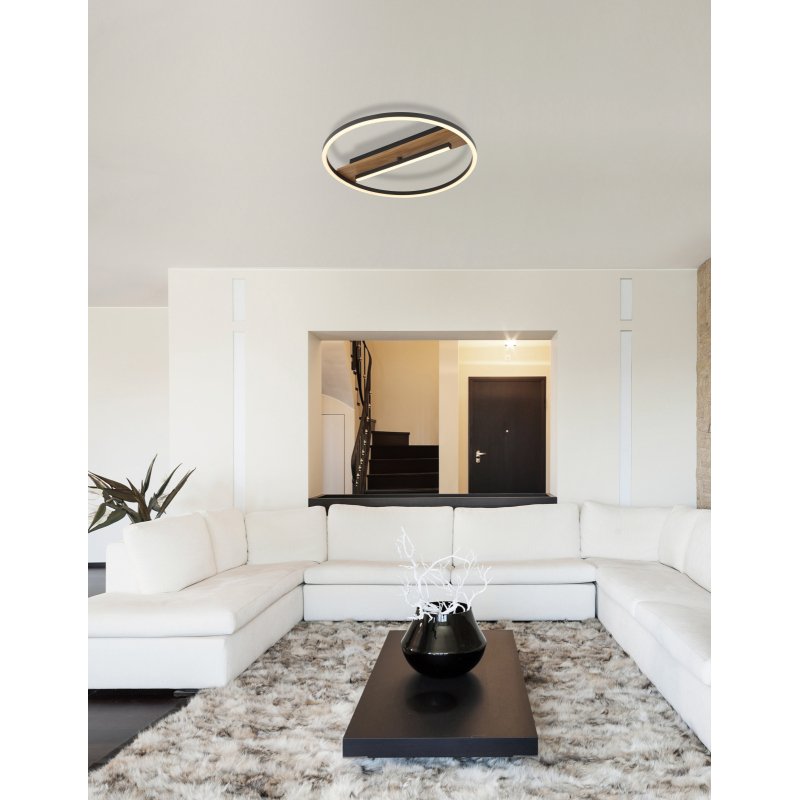 pikara-67321-24-g28967-6 Plafonieră metalică cu aspect de lemn, aluminiu negru mat, silicon opal, mobilă, ø: 405mm, H: 55mm, incl. LED 24W 230V, sursă 2900lm, 530lm, 3000K - imagine 1