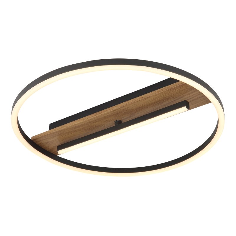 pikara-67321-24-g28967 Plafonieră metalică cu aspect de lemn, aluminiu negru mat, silicon opal, mobilă, ø: 405mm, H: 55mm, incl. LED 24W 230V, sursă 2900lm, 530lm, 3000K - imagine 1