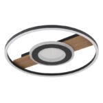 Plafonieră metalică aspect lemn, metal negru mat, aluminiu negru mat, acrilic opal, cristale acrilice transparente, ø: 405mm, H: 55mm, incl. LED 24W 230V, sursă 3000lm, ieșire 800lm, 3000K - imagine 3