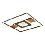 Plafonieră metal wood look, metal negru mat, aluminiu negru mat, acrilic opal, cristale acrilice transparente, LxLxH: 378x378x50mm, incl. LED 24W 230V, sursă 3000lm, 800lm, 3000K