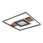 Plafonieră metal wood look, metal negru mat, aluminiu negru mat, acrilic opal, cristale acrilice transparente, LxLxH: 378x378x50mm, incl. LED 24W 230V, sursă 3000lm, 800lm, 3000K - imagine 3