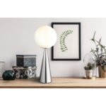 Lampă de masă din metal nichel mat, glob din sticlă opalină, cablu textil negru, întrerupător pe cablu, ø: 200mm, H: 495mm, lungime cablu 1460mm, fără 1x E27 40W 230V - imagine 2