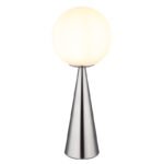 Lampă de masă din metal nichel mat, glob din sticlă opalină, cablu textil negru, întrerupător pe cablu, ø: 200mm, H: 495mm, lungime cablu 1460mm, fără 1x E27 40W 230V